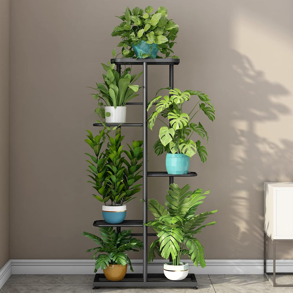 LINZINAR 5 Tier Plant Stand Indoor Outdoor Metal Flower Pot Display Shelf | Space Saving,6 Potted Multiple Flower Pot