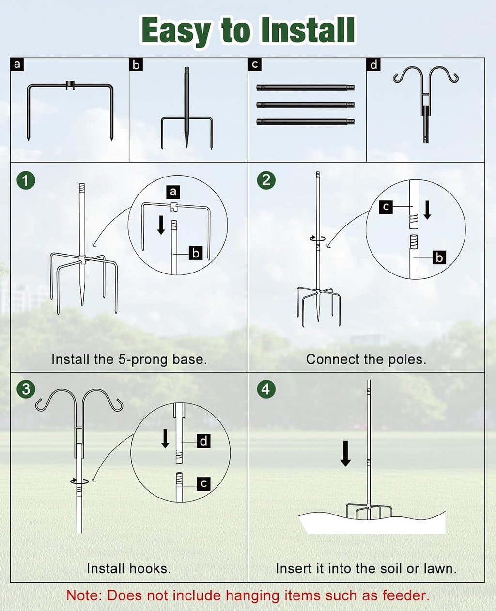 Shepherds Hooks for Outdoor Plant Hanger Hummingbird Feeders for Outdoors | Double Shepherds Hooks ,86 Inch Bird Feeder