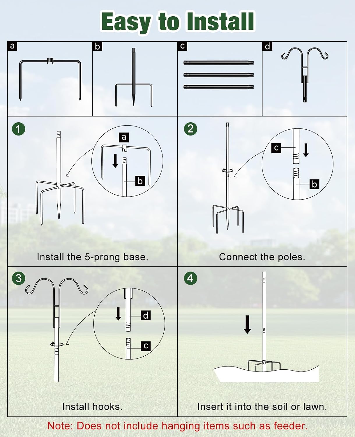 Shepherds Hooks for Outdoor Plant Hanger Hummingbird Feeders for Outdoors | Double Shepherds Hooks ,86 Inch Bird Feeder
