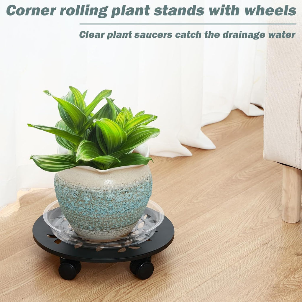 3 Packs 13.5" Large Metal Plant Caddy with Wheels Heavy-duty Plant Dolly Pot Mover Rollers Rolling Plant Stands Indoor