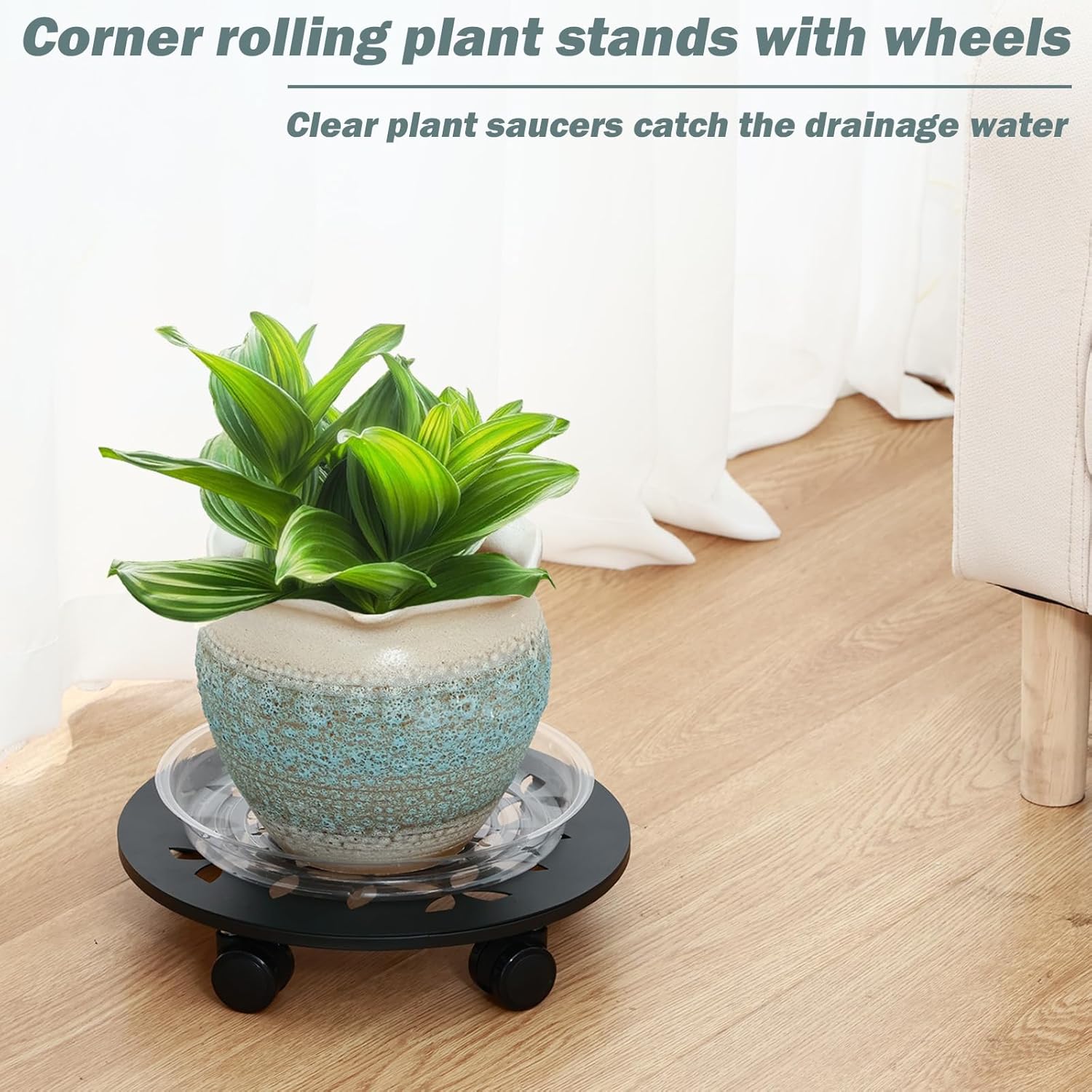 3 Packs 13.5" Large Metal Plant Caddy with Wheels Heavy-duty Plant Dolly Pot Mover Rollers Rolling Plant Stands Indoor