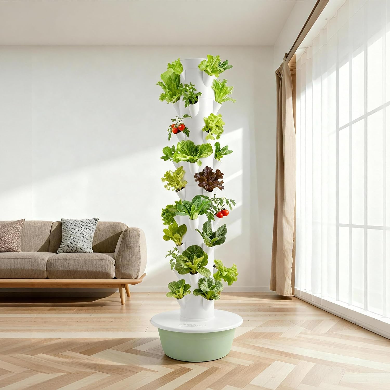 Vertical Hydroponic Growing System – Indoor & Outdoor Herb Garden Tower, 36 Plant Pods with Timer, Smart Automated