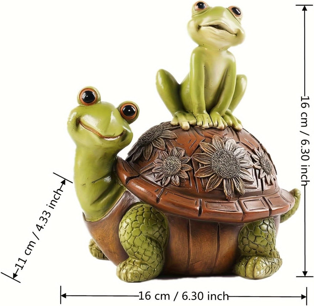 Resin Frog and Tortoise Garden Statue, Green Frog Tortoise Figure for Outdoor Decor Yard and Garden Decoration Resin