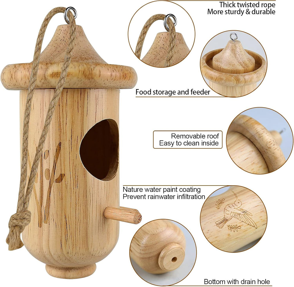 Hummingbird House, Hummingbird Houses for Outside Nesting with Bird Feeder | 3 Pcs Small Wooden Hummingbird Nest