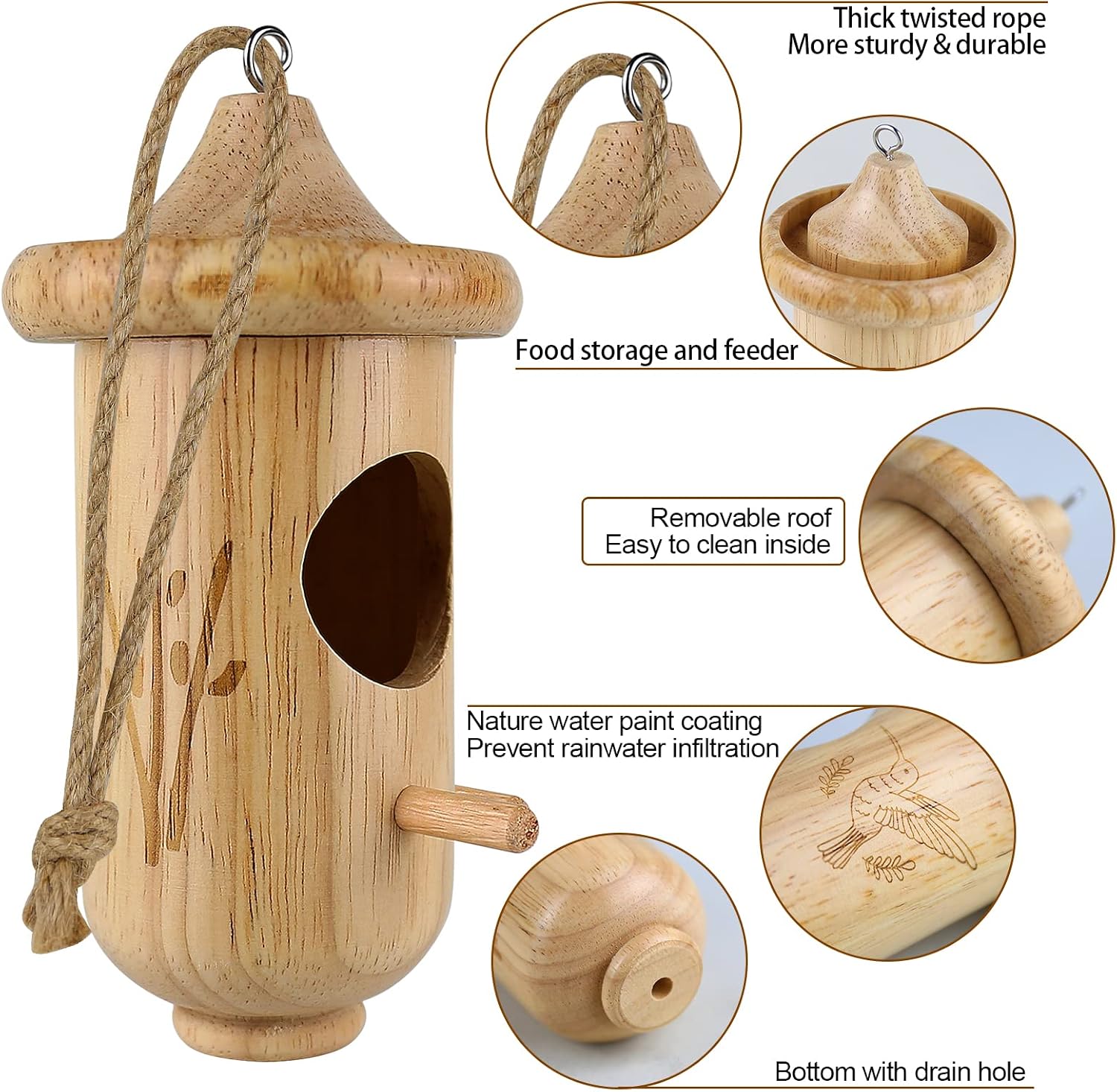 Hummingbird House, Hummingbird Houses for Outside Nesting with Bird Feeder | 3 Pcs Small Wooden Hummingbird Nest