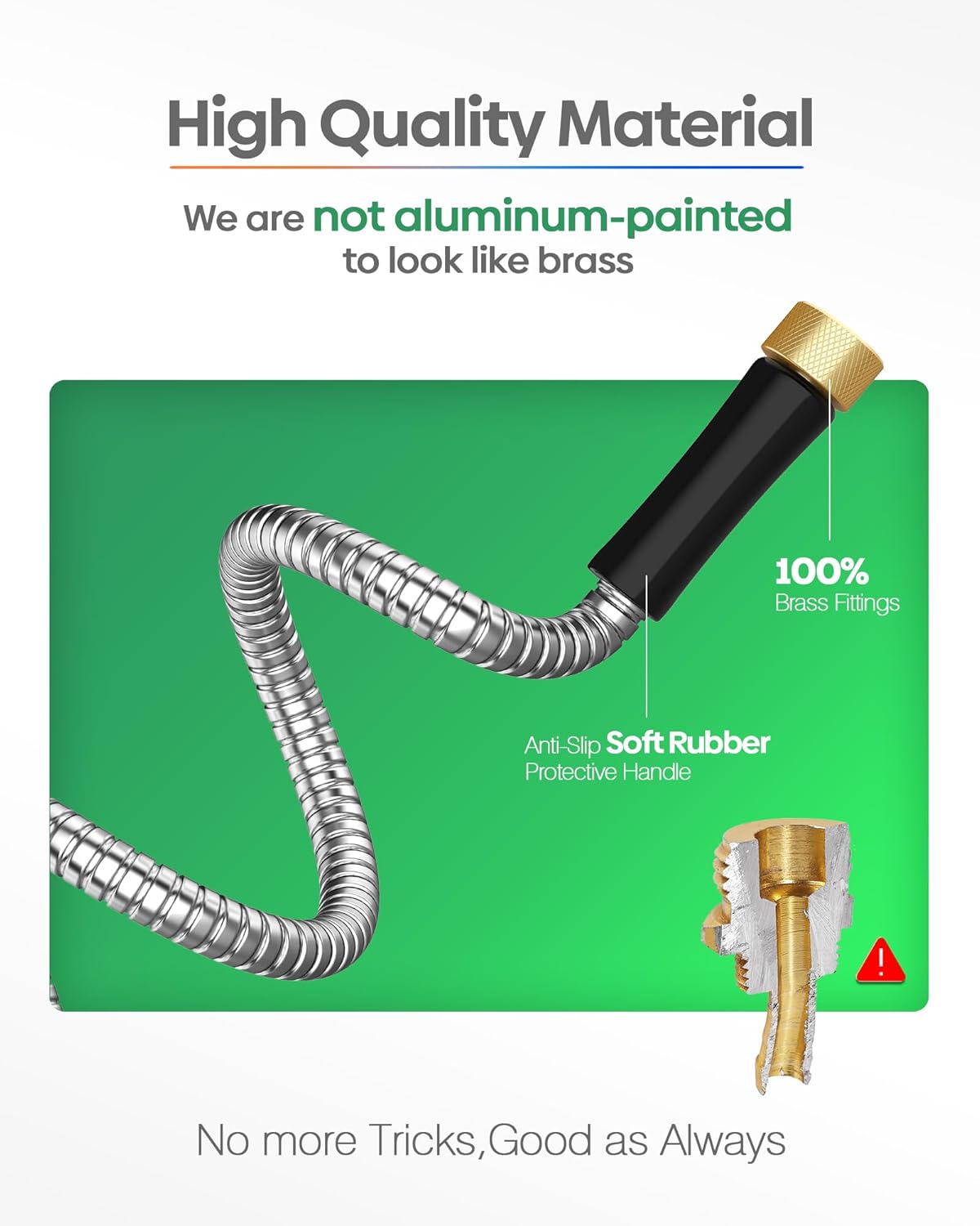Non-Expandable Metal Garden Hose 30 Feet with Sprayer Nozzle, Flexible, No Kinking, Lightweight & Heavy Duty Water