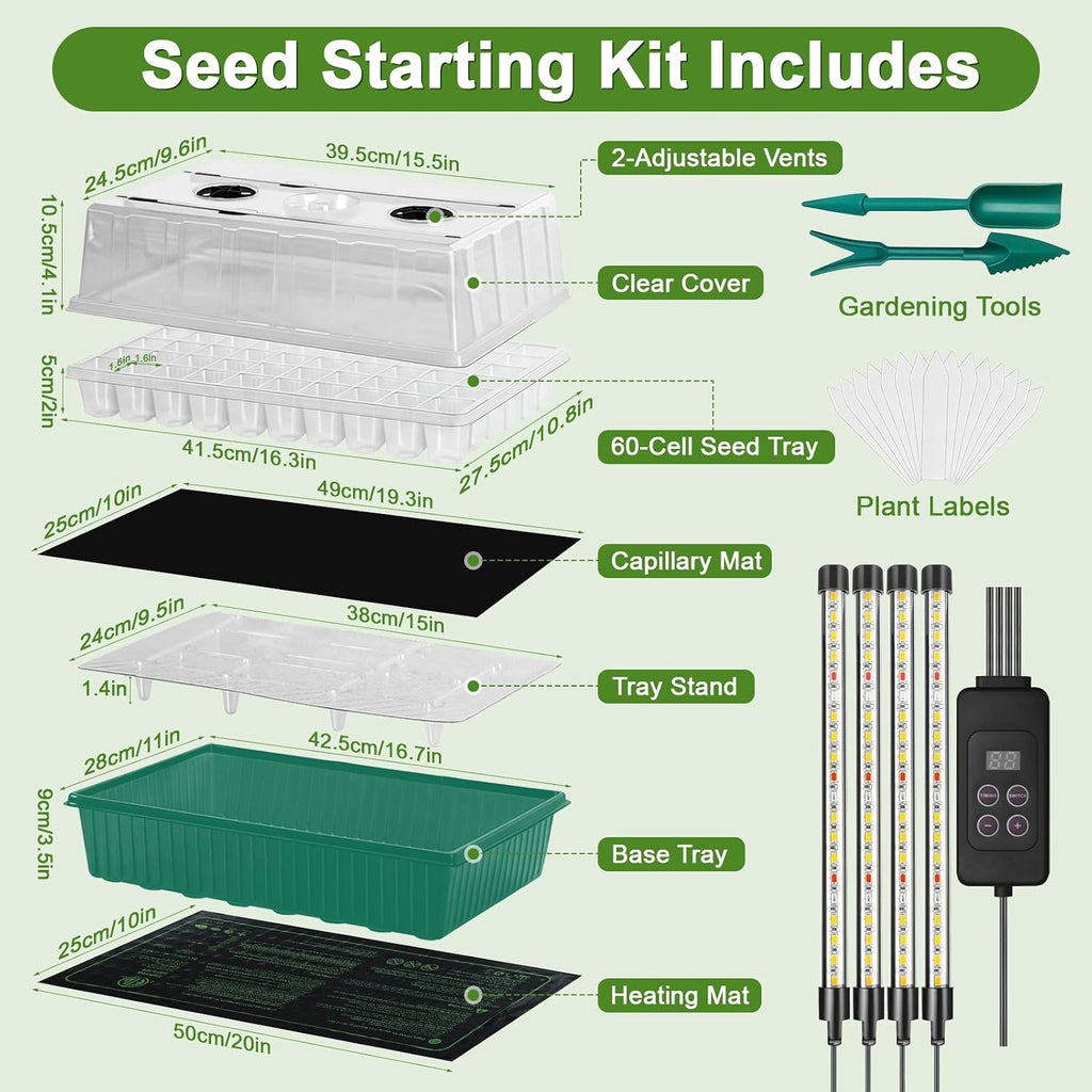 120-Cell Self-Watering Seed Starter Tray with Grow Light, Indoor Seed Starting Kit Trays with Heat Mat, Adjustable