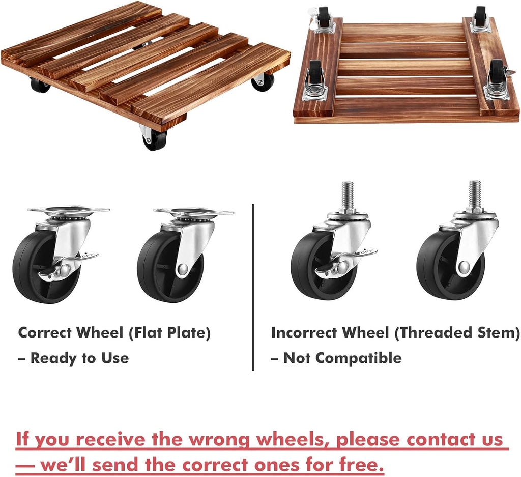 12 Inch Plant Caddy with Wheels, 4 Pack Rolling Plant Stand Rollers with Casters Wooden Plant Dolly with Wheels Heavy