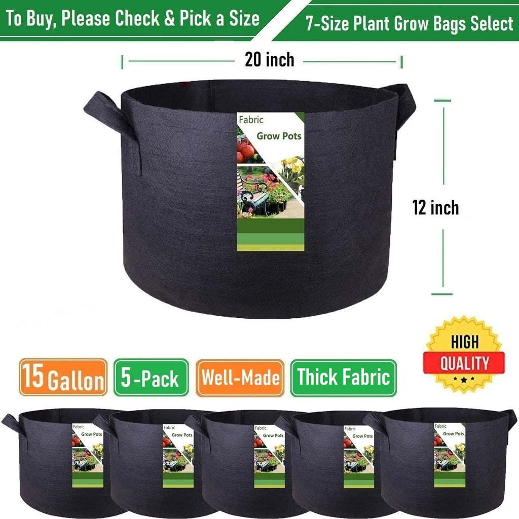 5-Pack 15 Gallon Thickened Plant Grow Bags (20x12 in) Fabric Plant Pots for Potato,Tomato Planters,Herbs Veggies