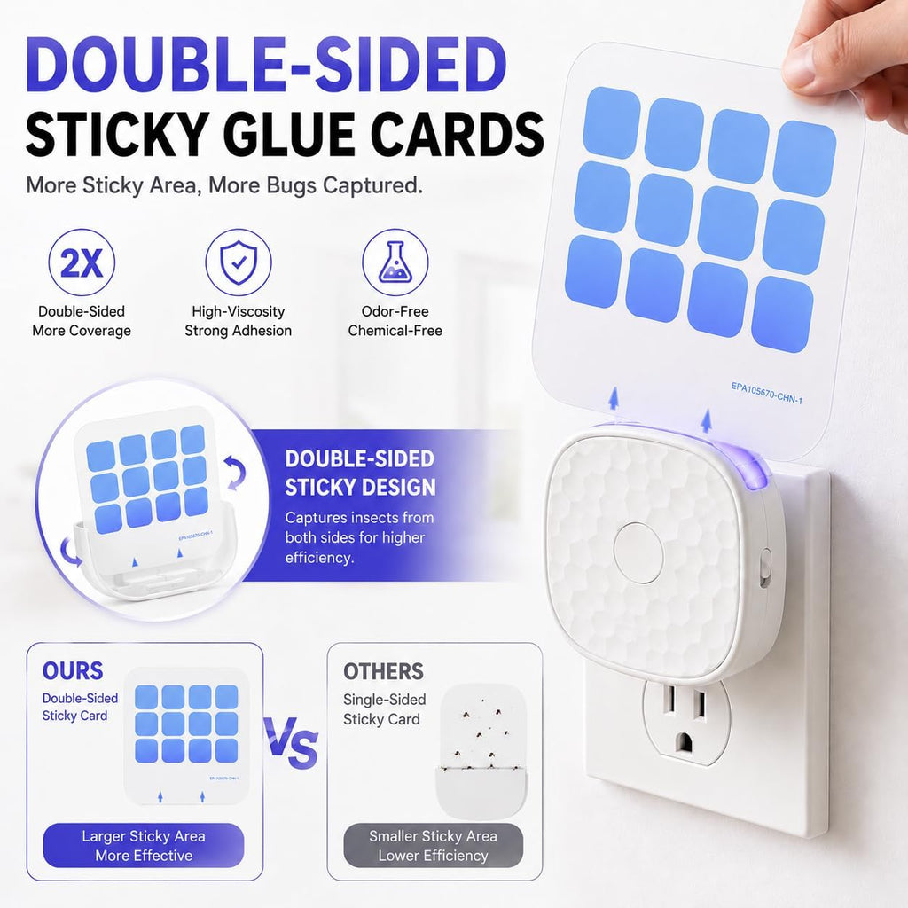 Fruit Fly Traps for Indoors 2 Pack with Double-Sided Sticky Glue Cards | Plug-in Indoor Fly Trap Flying Insect Trap for