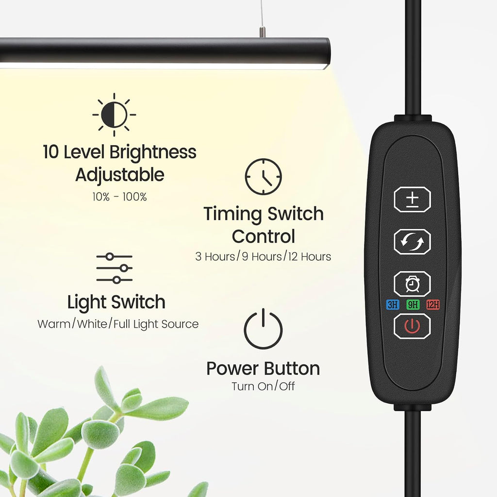 Grow Lights Indoor Plants, 20W 169 LED Full Spectrum with Timer | Hanging Plant Growth Light with Adjustable Dimmable