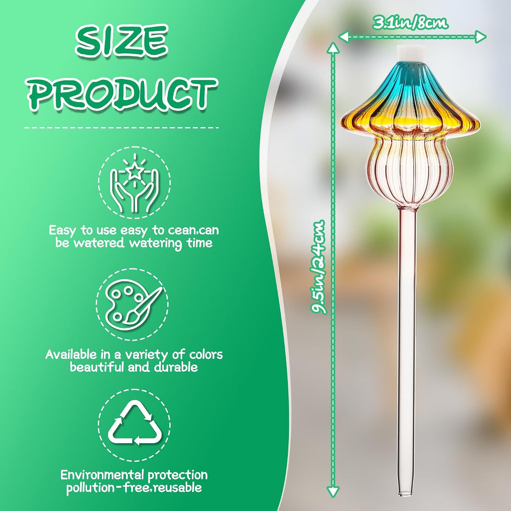 Self Watering Globes for Plants 4 Pack Mushroom Glass Plant Watering Globes | Plant Watering Devices for Indoor &