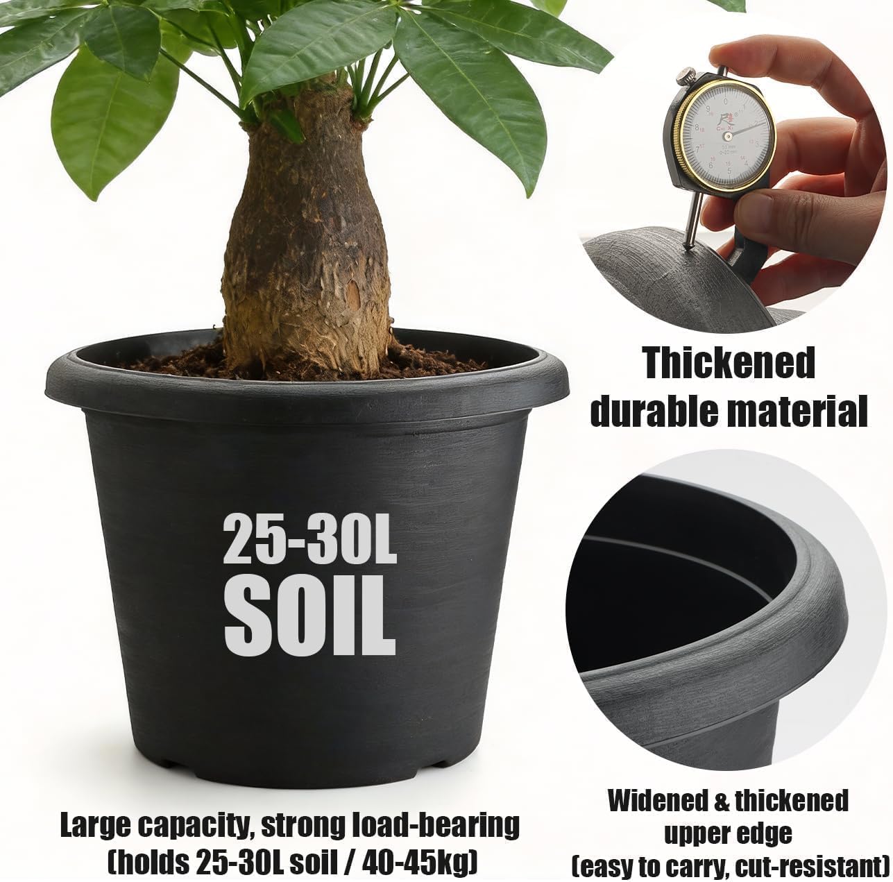 4 Pack 16 Inch Large Planters for Outdoor Plants with Drainage Holes | 16"Wx12" Tall, 30L Capacity Heavy-Duty Plastic