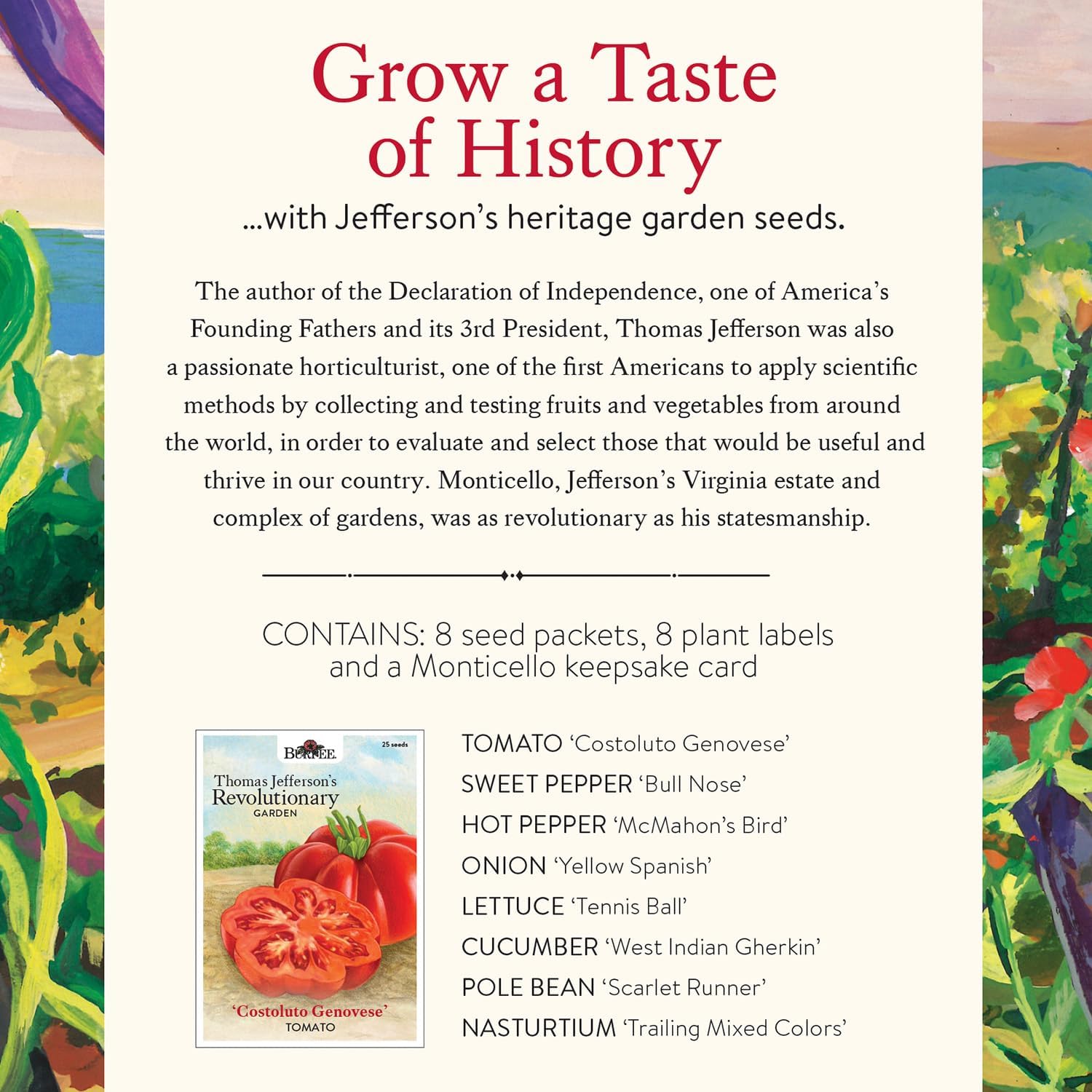 Burpee 'Thomas Jefferson’s Revolutionary Garden' Seed Collection – 8 Heritage Vegetable & Flower Varieties with Plant
