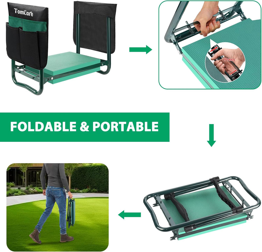 TomCare Garden Kneeler and Seat, 11.12" Kneeling Pad Sturdy Garden Bench | Heavy Duty Garden Stool, 450 lbs Load