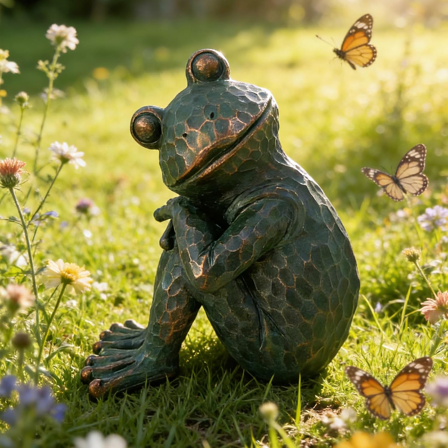 Vintage Verdigris Meditating Frog Garden Statue, 9.8" H | Hand-painted verdigris finish Weather-resistant resin craft