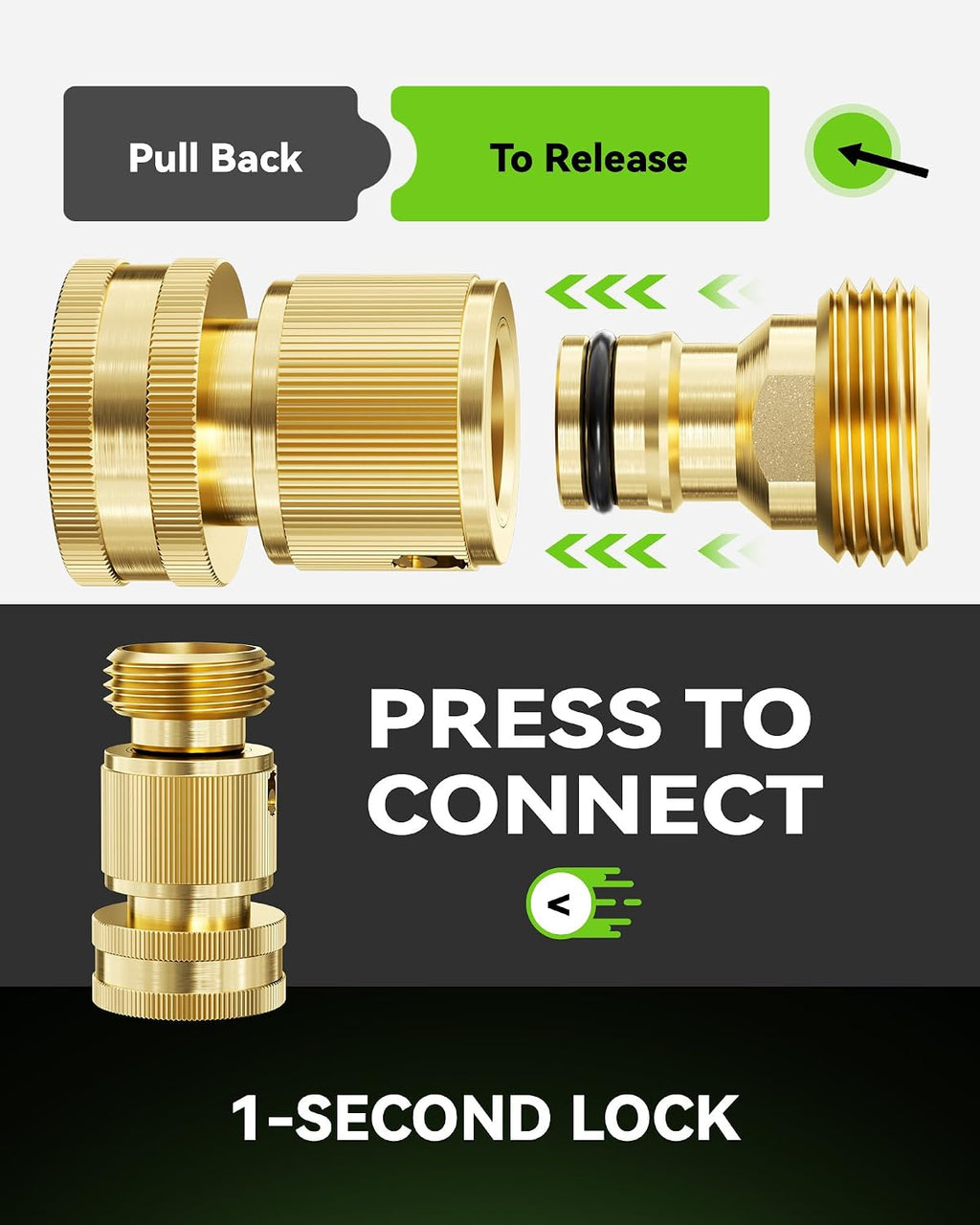 RainPoint Quick Connect Hose Fittings 3/4" GHT - Solid Brass Garden Hose Connectors, No-Leak Design & Universal Fit for