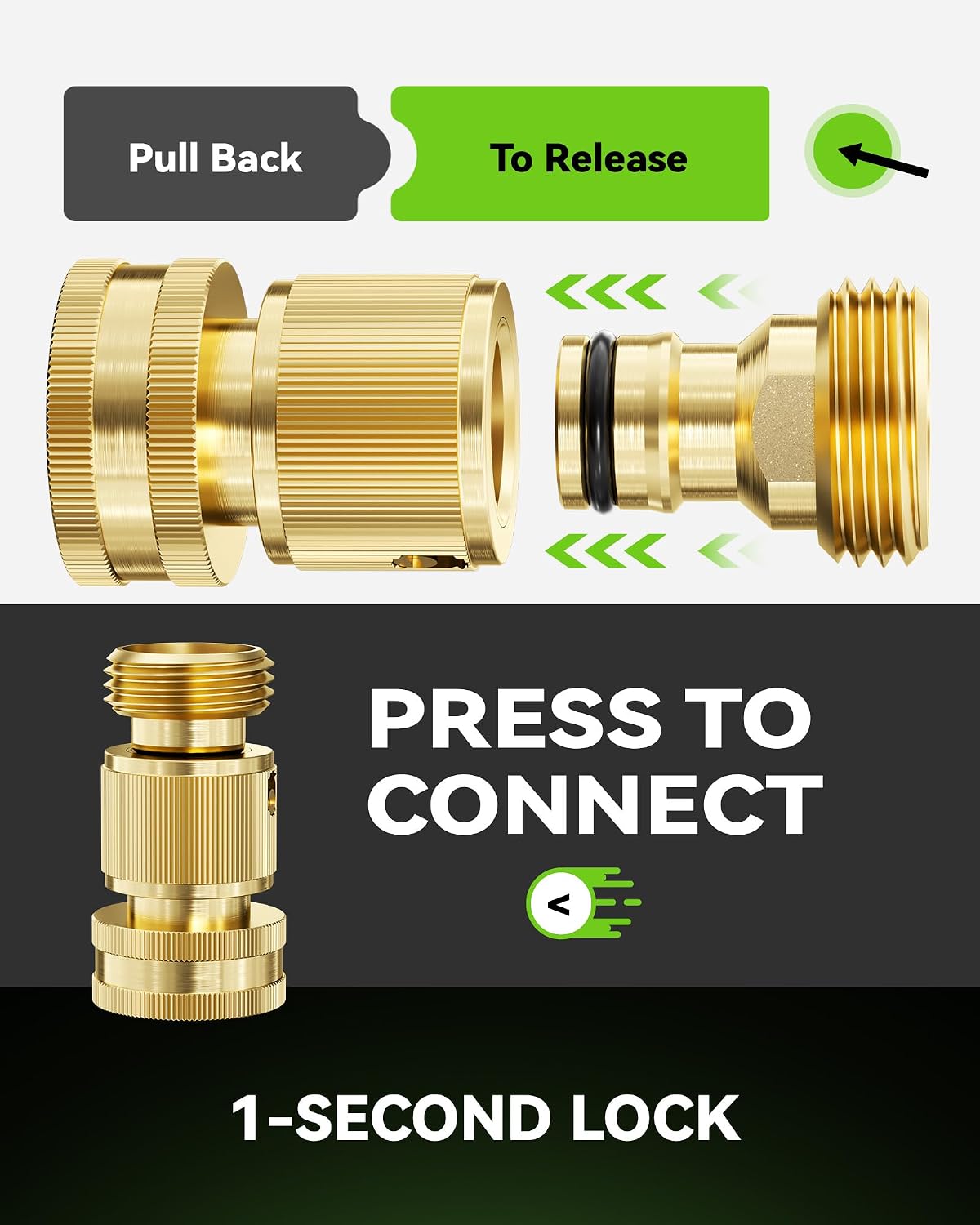 RainPoint Quick Connect Hose Fittings 3/4" GHT - Solid Brass Garden Hose Connectors, No-Leak Design & Universal Fit for