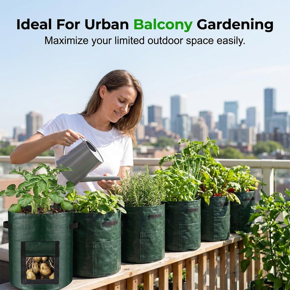 Potato Grow Bag Heavy Duty Thickened Non-Woven Fabric Grow Bags with Harvest Flap – Green Plant Pots for Vegetables