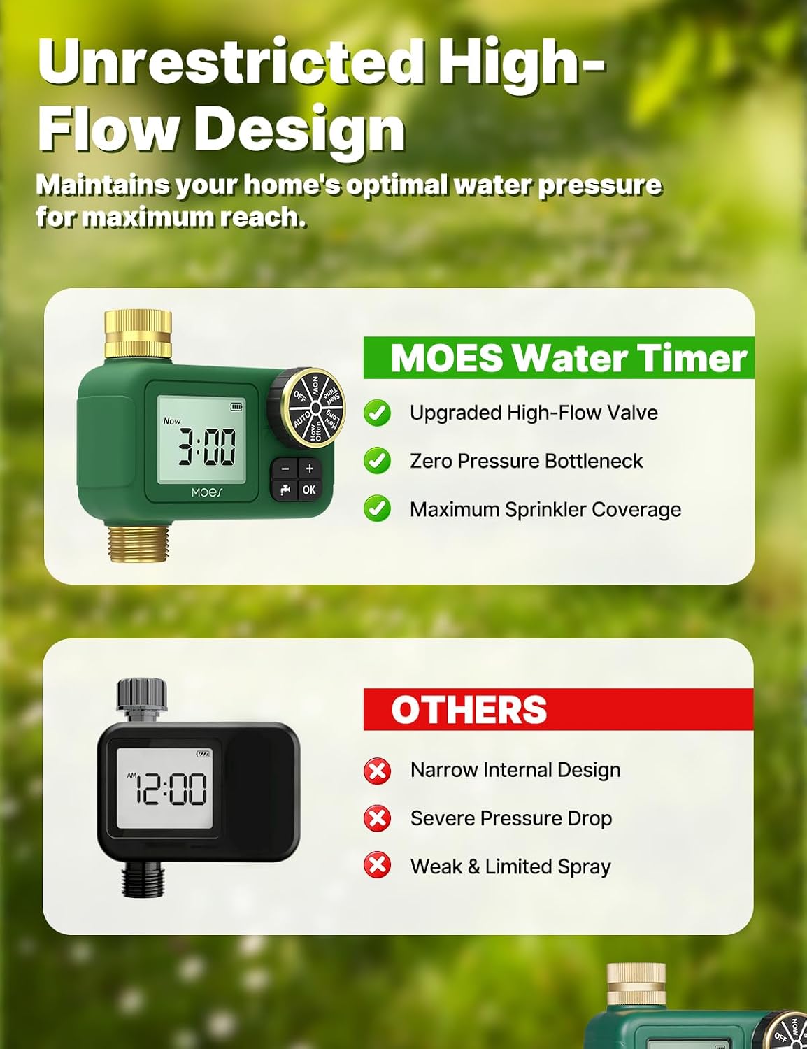 MOES Water Timer for Garden Hose, 1 Outlet, Rain Delay, Brass Fittings | Battery Sprinkler Timer, Programmable 1-Outlet