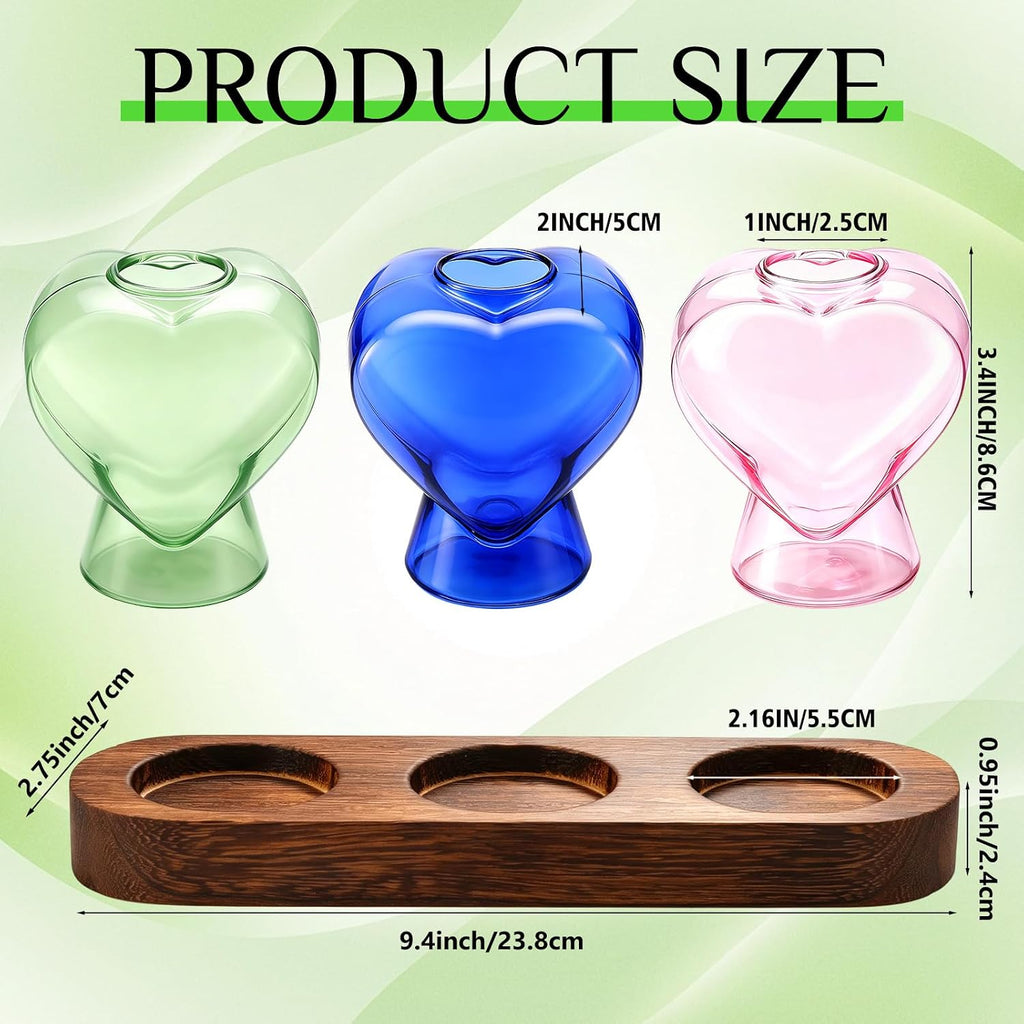 Zhehao 3 Pcs Plant Propagation Stations with Wooden Stand Heart Shaped Propagation Vases for Indoor Plants Home Office