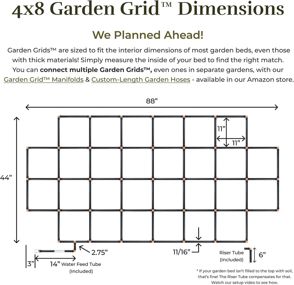 Garden Grid 4x8 | Garden Irrigation System for Raised Beds | Cornerless | Pre-Assembled 2-Min Setup, Raised Bed