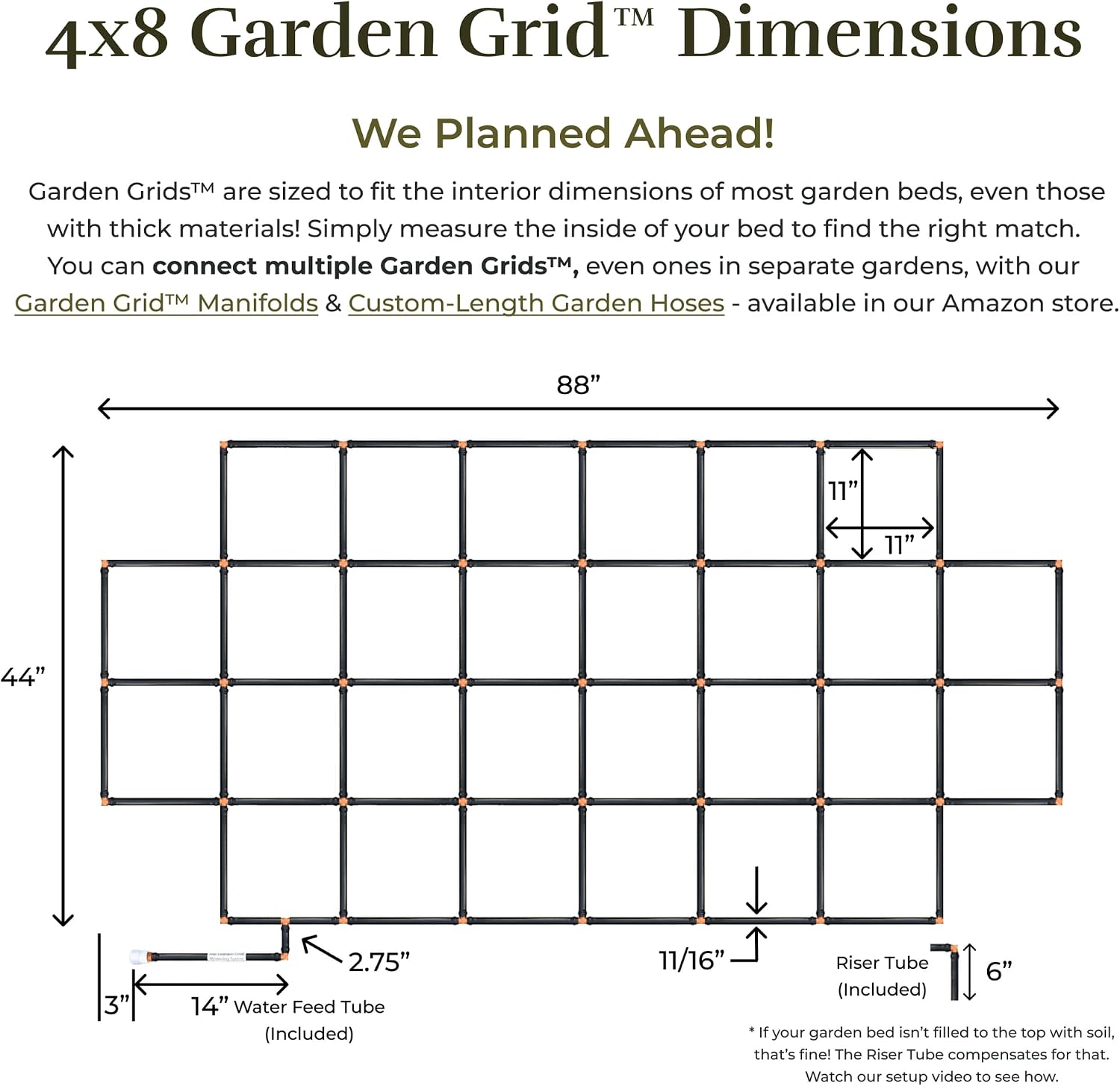 Garden Grid 4x8 | Garden Irrigation System for Raised Beds | Cornerless | Pre-Assembled 2-Min Setup, Raised Bed