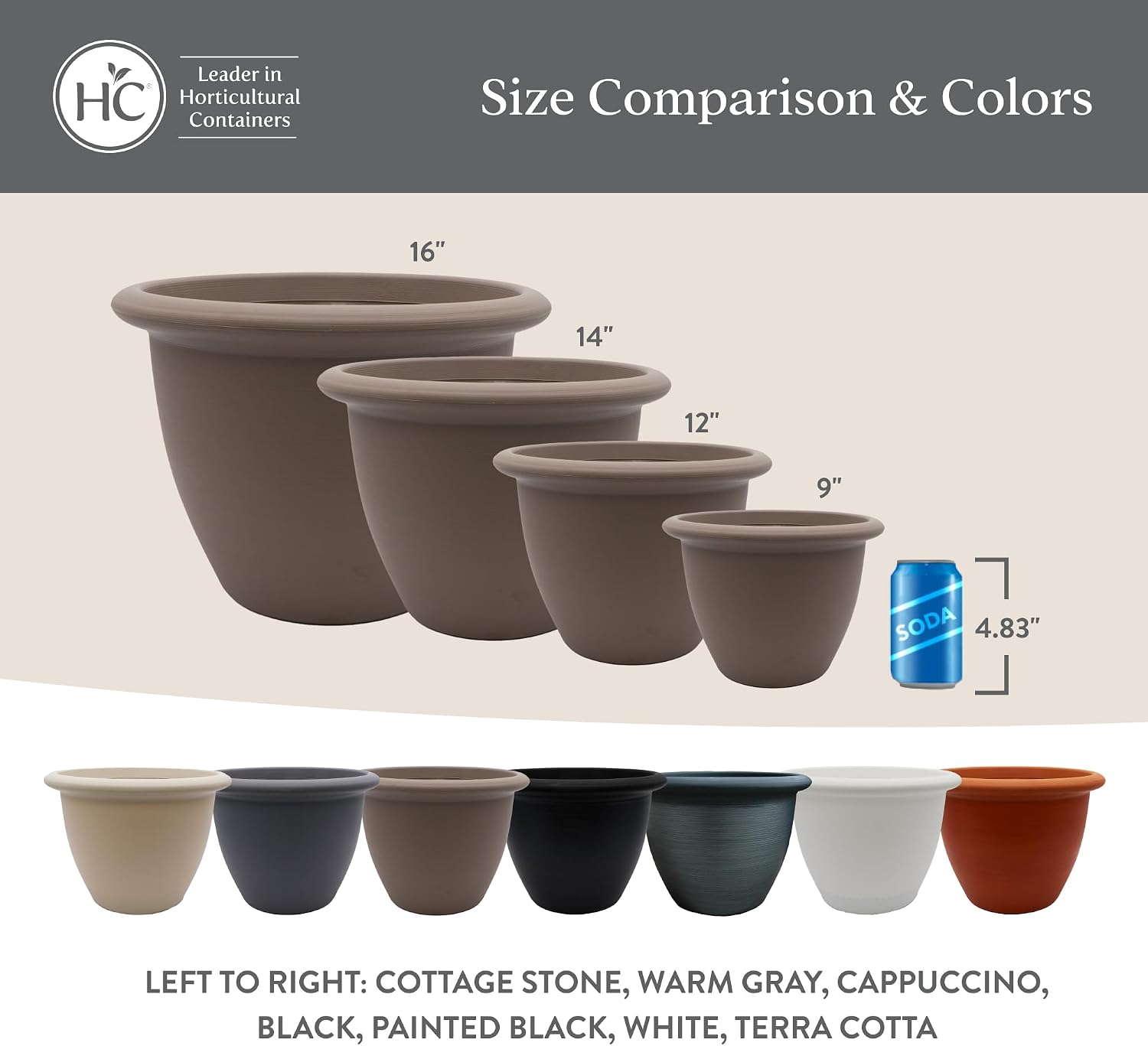 The HC Companies Sevilla Flower Planters - Durable Outdoor & Indoor Planter - Round Lightweight Self Watering Plant