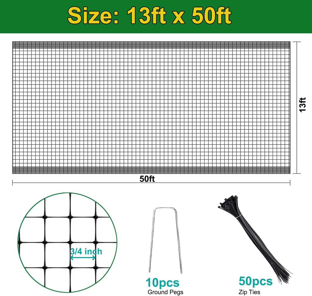 KLEWEE Bird Netting, 13 x 50 FT Heavy Duty Garden Netting | Deer Netting Fence for Plants Vegetables Fruit Trees, from