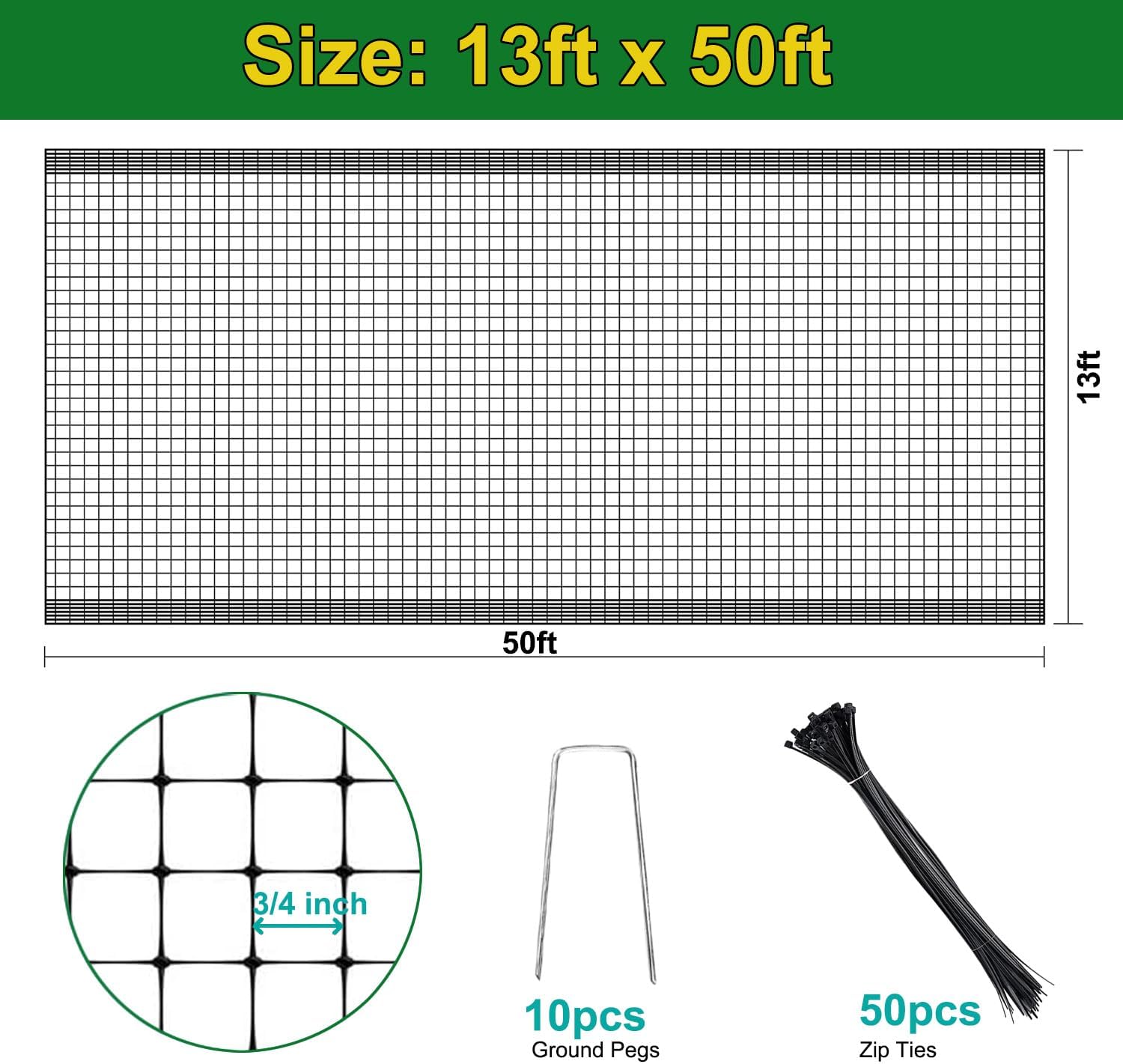 KLEWEE Bird Netting, 13 x 50 FT Heavy Duty Garden Netting | Deer Netting Fence for Plants Vegetables Fruit Trees, from