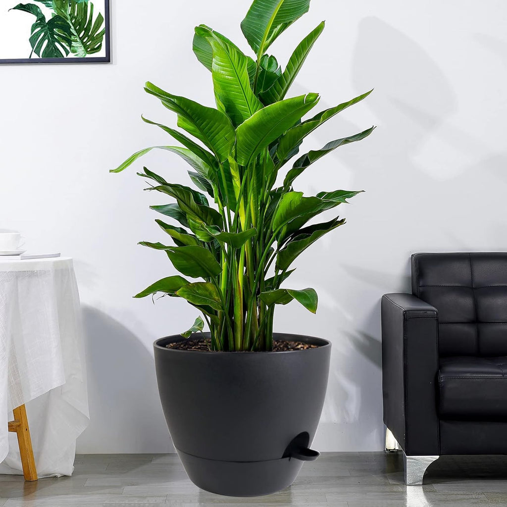 UOUZ 12 inch Large Self Watering Pots, Plastic Planters with 60oZ Removable Deep Reservoir and Multi Mesh Drainage