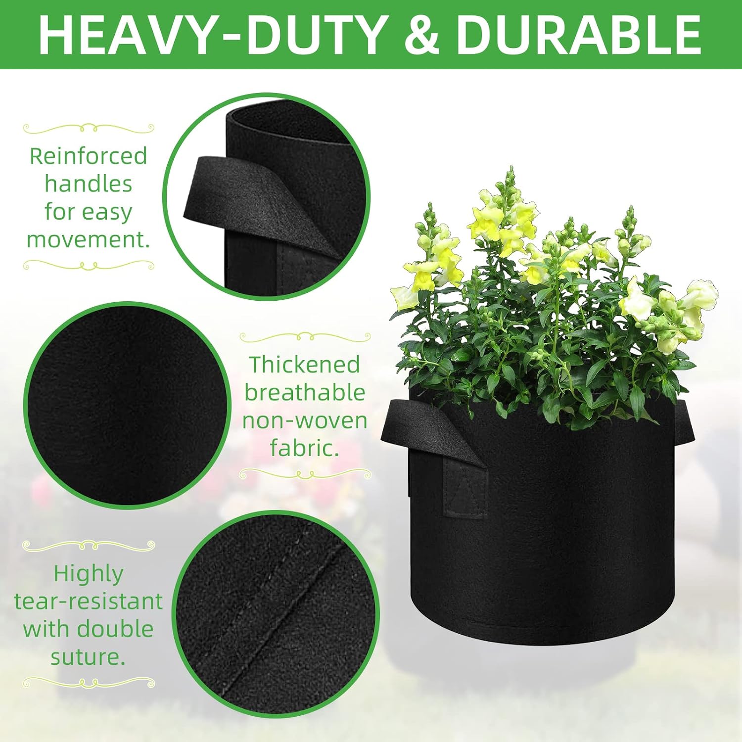 LITLANDSTAR 200-Pack 5 Gallon Fabric Grow Bags, Heavy Duty Thickened Nonwoven Plant Grow Bags Aeration Fabric Pots with