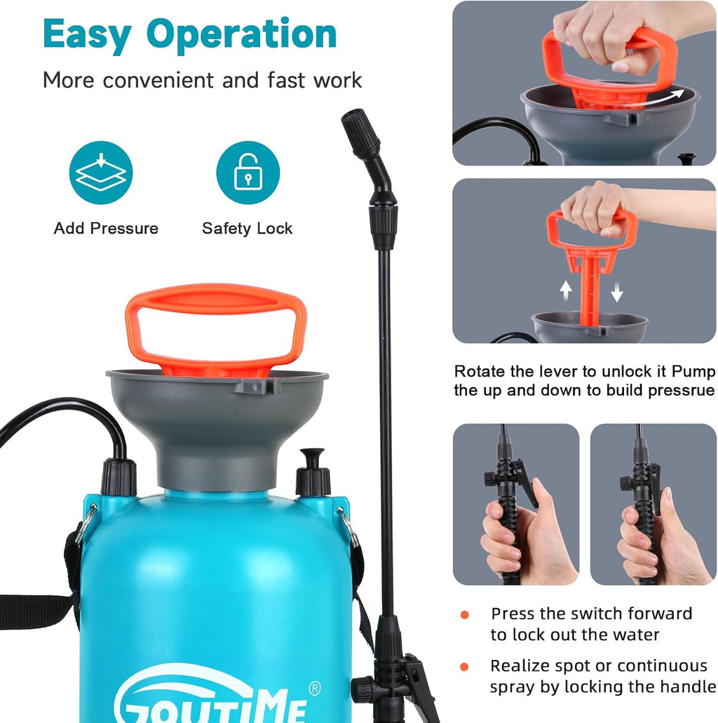 1.35-Gallon Pump Pressure Sprayer, 5L Garden Water Sprayer | Pressure Relief Valve & Adjustable Nozzle, Multi-Use for
