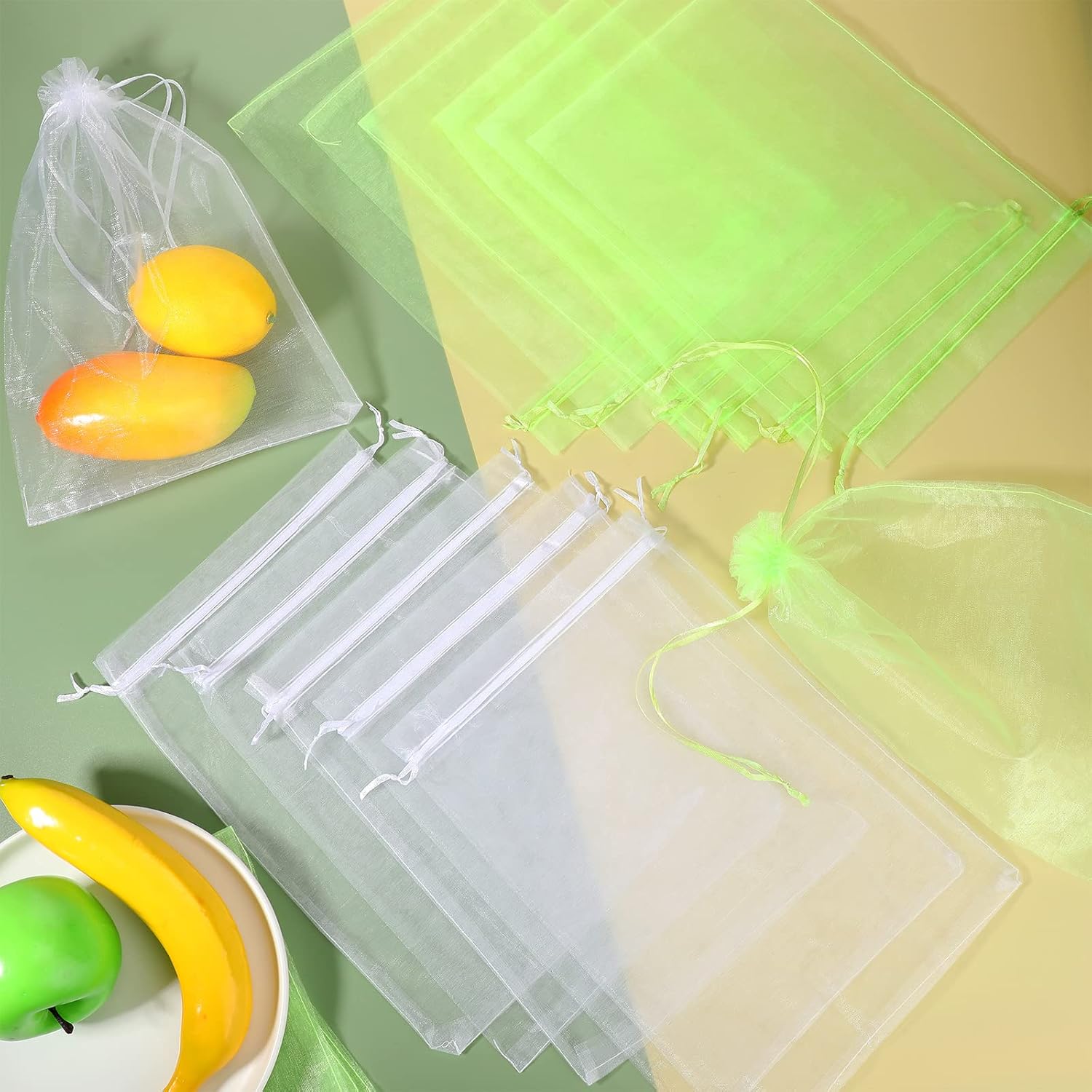 Woanger 300 Pcs Fruit Protection Bags 8 x 12'' Fruit Bags for Fruits Trees Green Netting Fruits Cover Bag with
