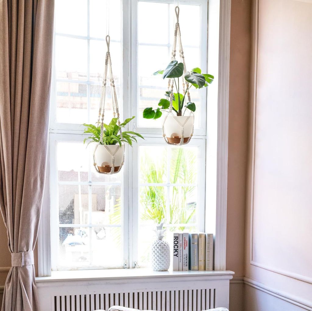 Mkono 7.5 Inch Hanging Planters for Indoor Plants, Macrame Plant Hanger 2Pc | Self-Watering Plant Pots, Hanging