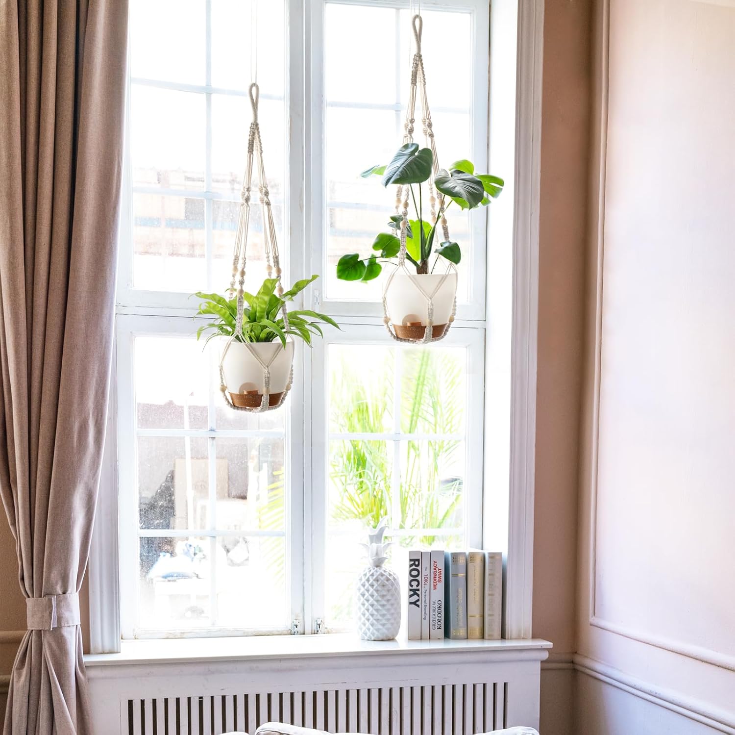 Mkono 7.5 Inch Hanging Planters for Indoor Plants, Macrame Plant Hanger 2Pc | Self-Watering Plant Pots, Hanging