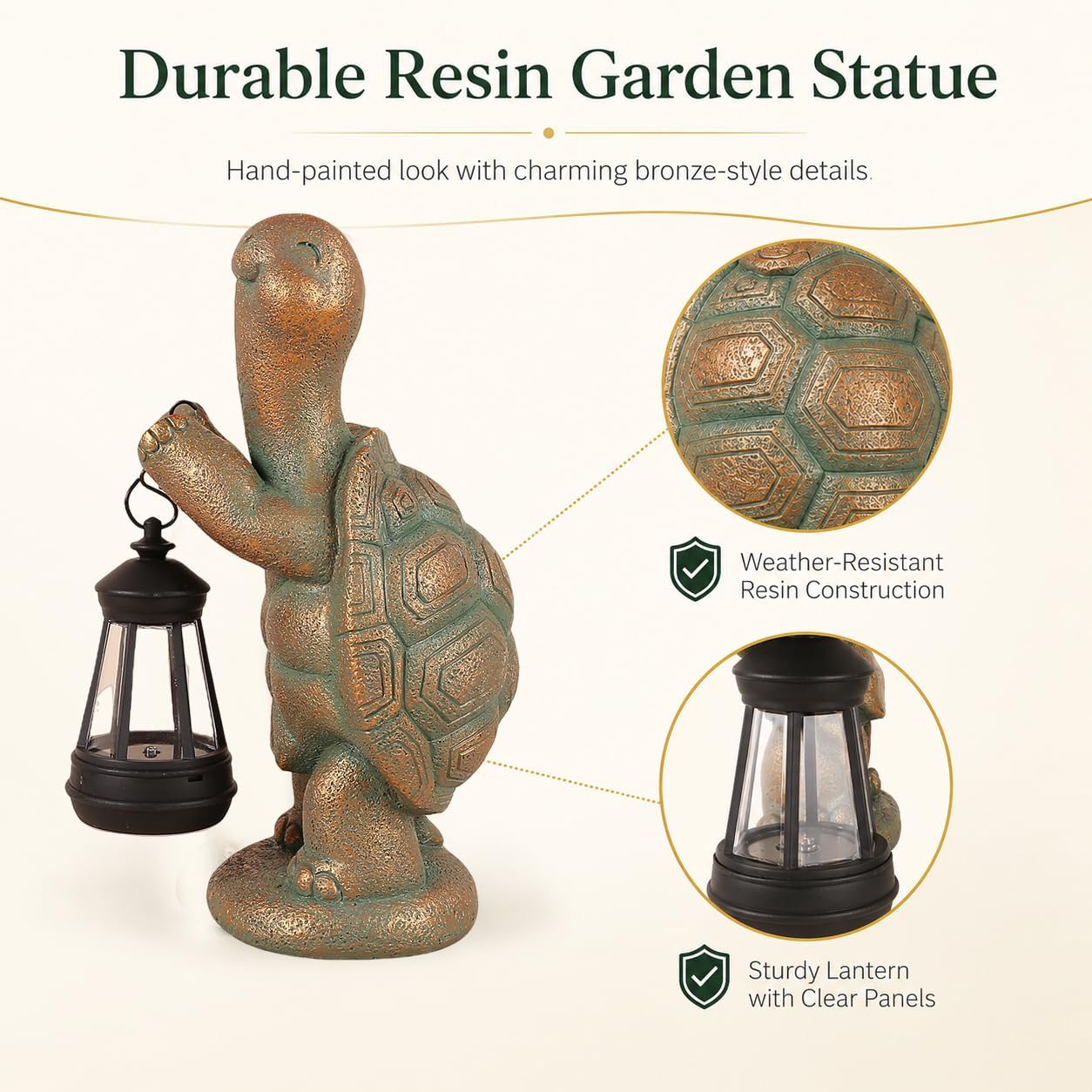 Turtle Solar Powered Outdoor Garden Statue, Resin Statue with Solar Light Lantern, Decorative Lawn, Yard Outdoor Turtle