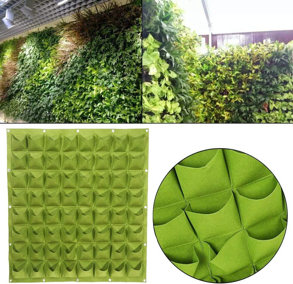 Hanging Planting Grow Bags, 64 Pockets Hanging Vertical Wall Planter Wall Mounted Grow Bag Outdoor Indoor Gardening