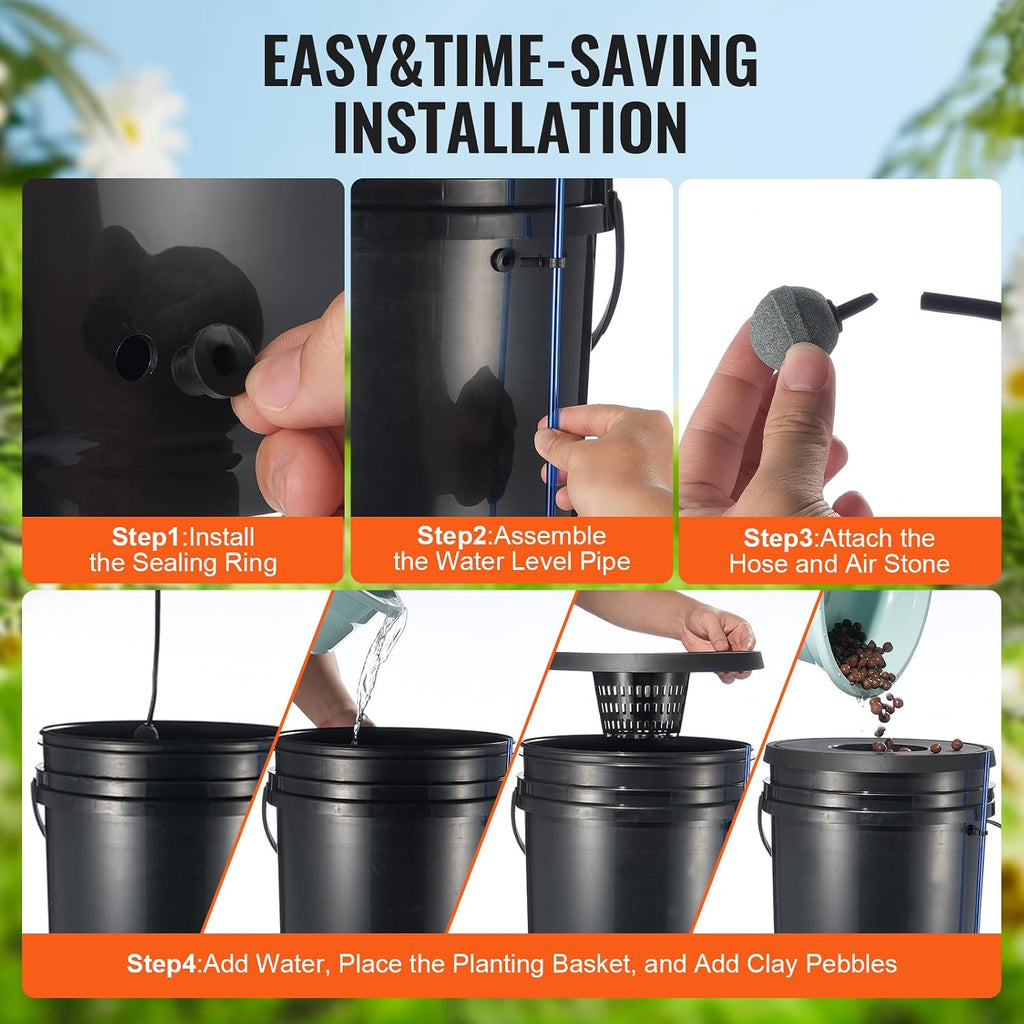 VEVOR DWC Hydroponic System, 5 Gallon 8 Buckets, Deep Water Culture Growing Bucket, Hydroponics Grow Kit with Pump, Air