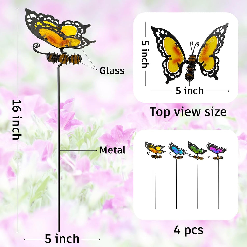 Butterfly Garden Stakes,Kit Made of Glass and Metal | Colorful Butterfly Garden Decorations Can Make the Garden Full of