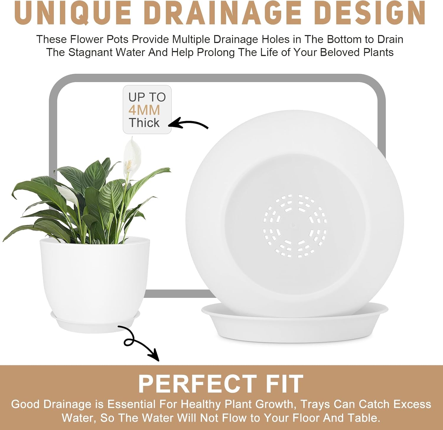 YNNICO Plant Pots 12/10/9 inch Set of 3, Flower Pots with Multi Mesh Drainage Holes, Large Planters for Indoor Outdoor