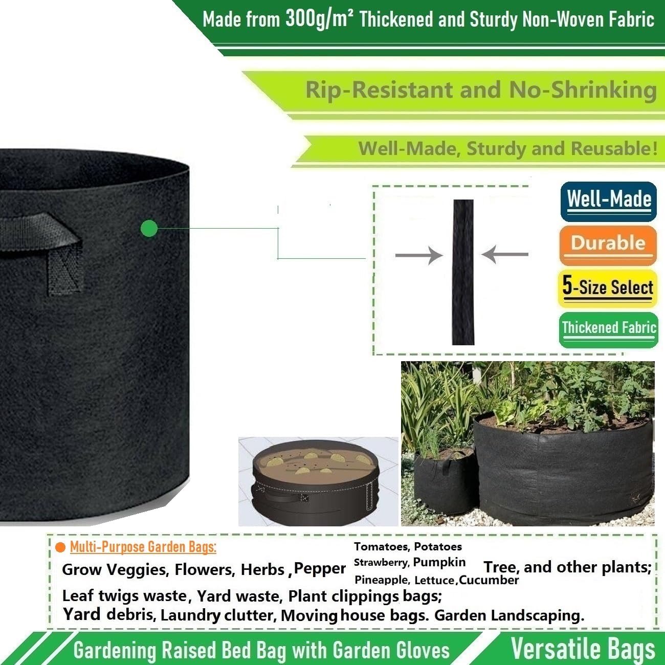 200 Gallon Big Raised Garden Bed Bag (50x24 inch) Large Plant Grow Bag for Tomato,Potato Planter,Herbs Veggies