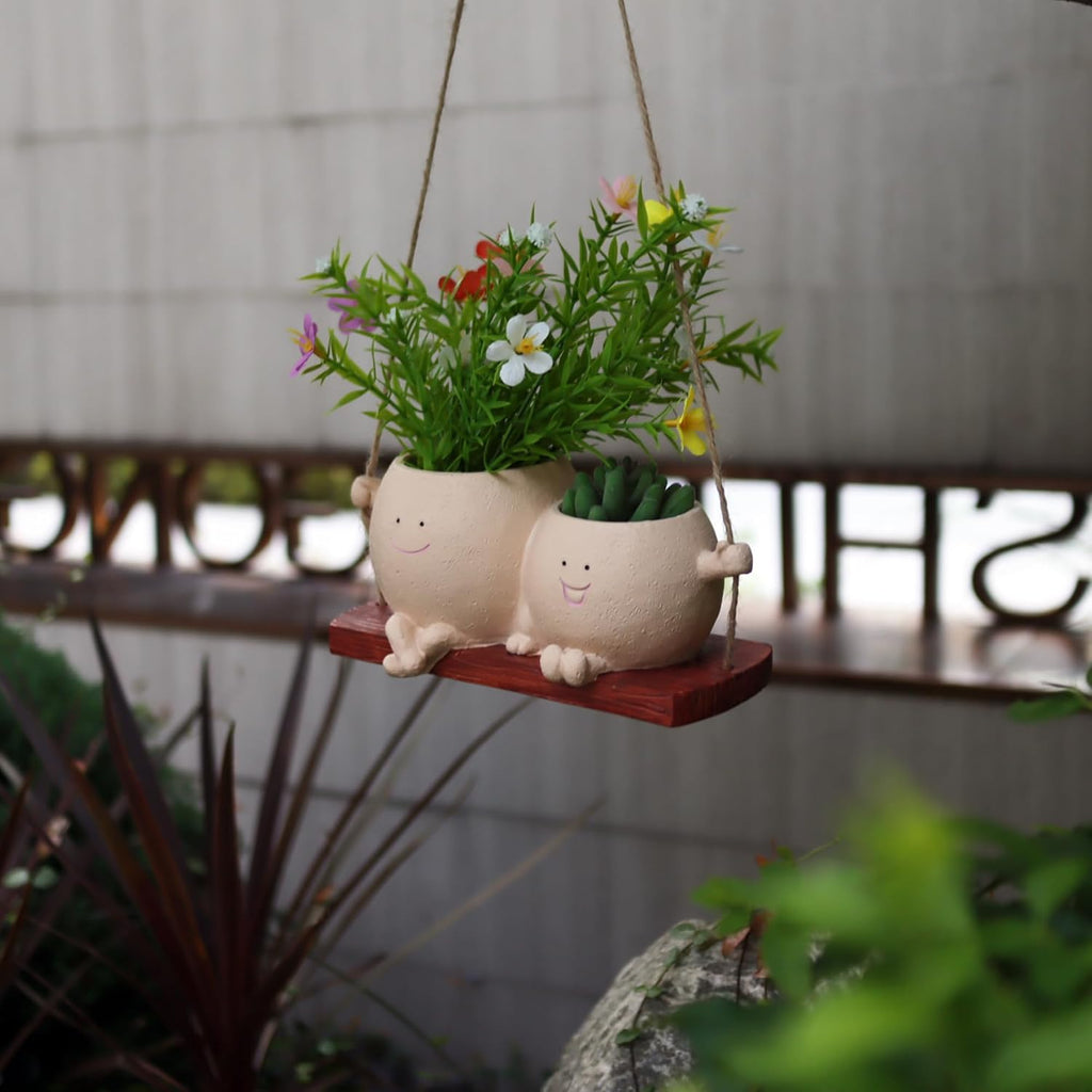 Dolkgy Hanging Planter Swinging Face Planters, Unique Head Flower Pots for Indoor Outdoor Plants, Cute Face Vase Funny