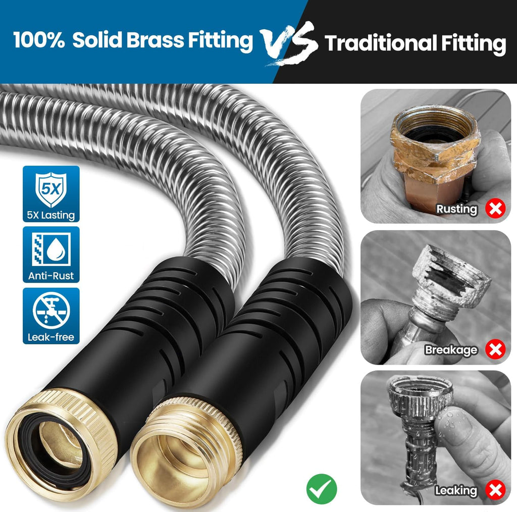 Garden Hose 50FT, Water Hose with 10 Function Nozzle, Garden Hose Metal with Leak-proof Connectors, Kink-Free & Ultra