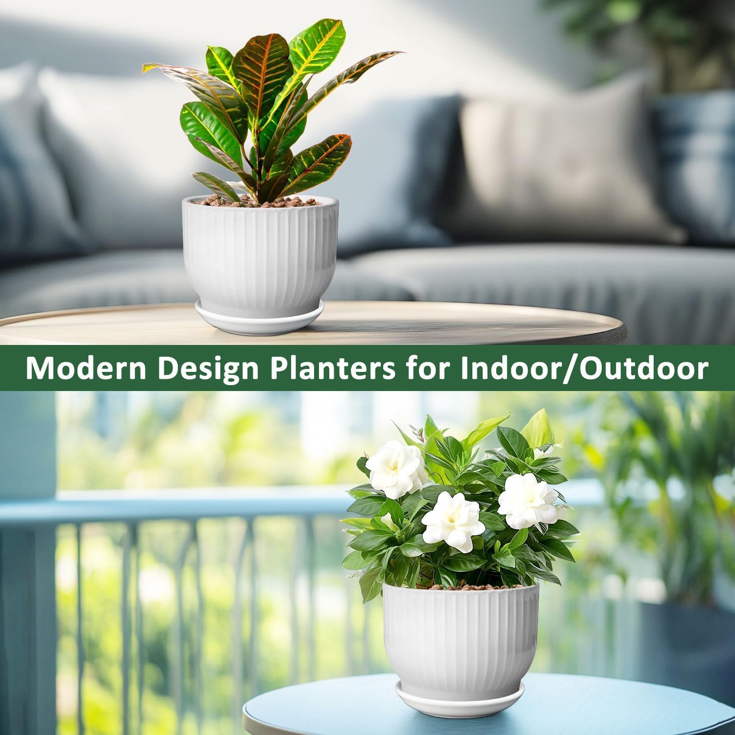 8 Inch Plant Pot,Ceramic Planter with Drainage and Saucer,Ceramic Pots for Plants,Indoor Plant pots,Ceramic Flower