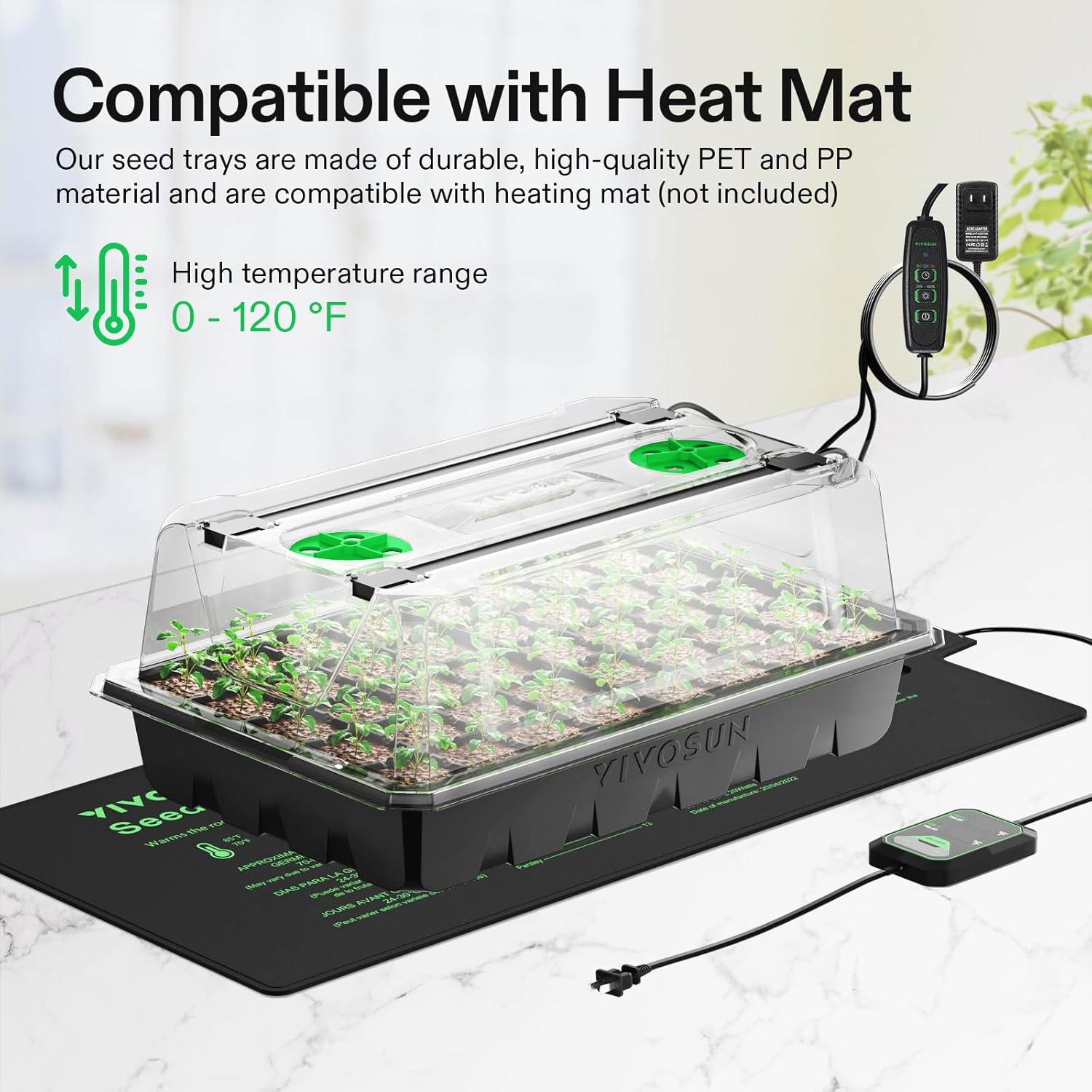 VIVOSUN 6-Pack Seed Starter Kit, 240-Cell Tray, 2 Set of LED Lights | 3.6" Higher Cover, Adjustable Vents, Drainage