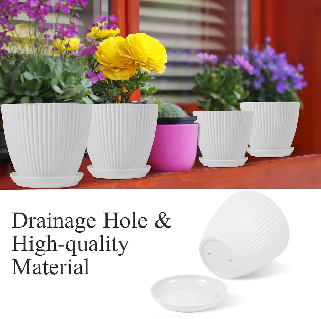 7 Inch Large Plant Pots, 6 Pack Flower Pots with Drainage Hole and Tray Saucer Plastic Plant Pot for Outdoor Indoor