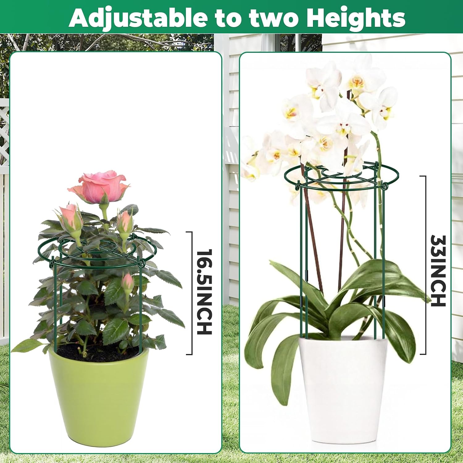 QwayHome 6Pack Peony Cages and Supports 33''H x 13''D Grow Through Large Plant Support, Adjustable High, Heavy Duty
