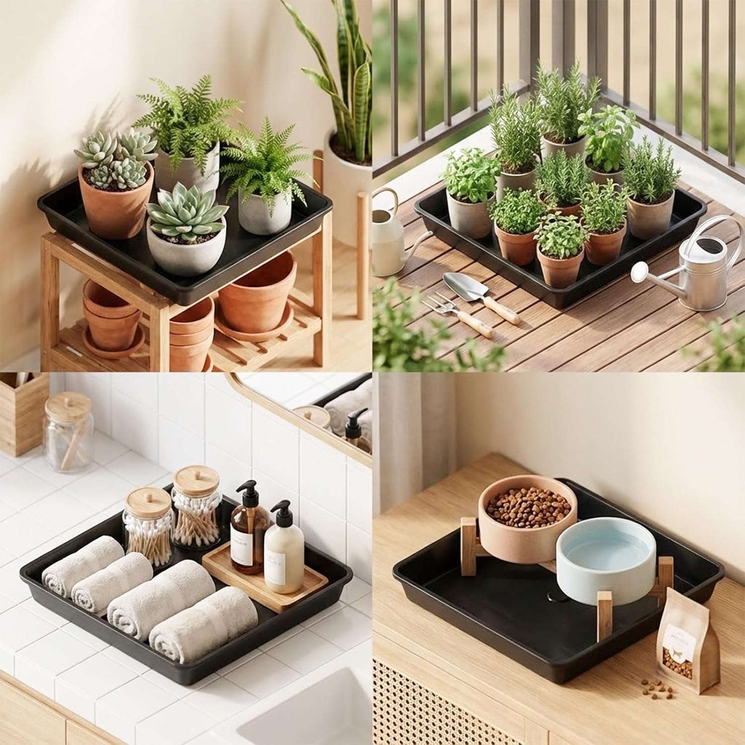 10 Pack Square Plant Saucer 14 Inches Plant Trays for Pots Plastic Square Drip Trays Flower Pot Saucers Black Planter