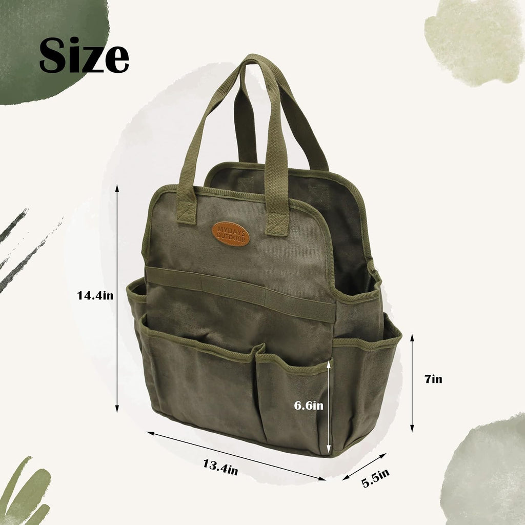 Waxed Canvas Utility Tote Bag, Large Capacity Multi-Pocket Garden Tool Bag, Heavy Duty Waterproof Work Tote for